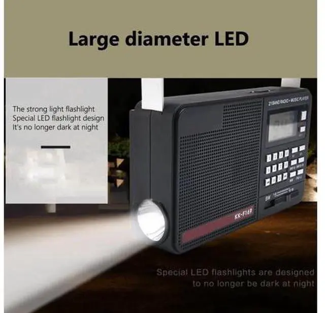 Main image of AM FM SW Handheld MP3 Player Digital Display 21 Full Band Radio Receiver LED Strong Flashlight USB Charging Support TF Card