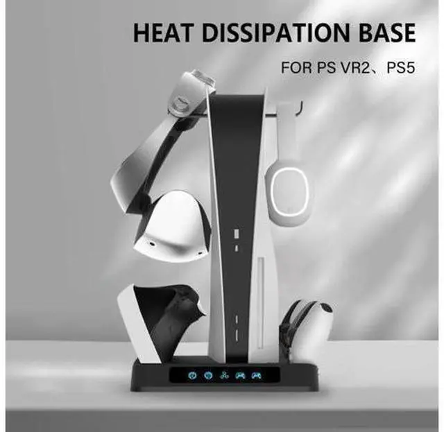 Main image of Mulltifunctional Cooling Stand Indicator Lamps Storage Rack Vertical Stand Games Rack USB Charging for PS VR2 PS5 Game Accessory