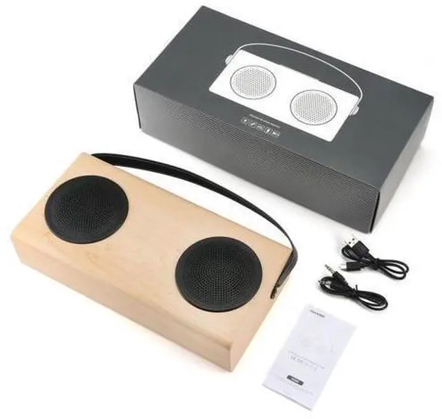 Main image of Wooden Bluetooth-compatible Speaker FM Radio MP3 Player Aux Portable Wireless 4000mah Rechargable for Tablet Computer