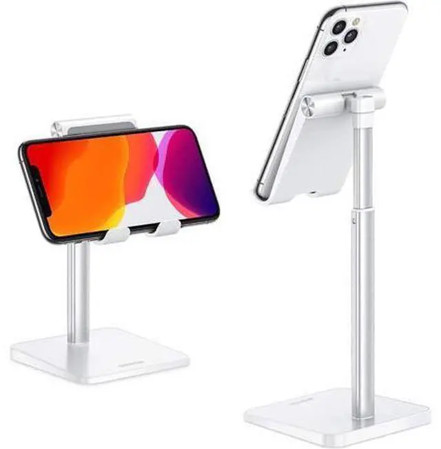 Main image of Cell Phone Stand, Adjustable Angle Height Desk Phone Dock Holder for iPhone SE 16 Pro Max/Plus/XS/XR, Galaxy S20 / S10 / S9 / S8 and Other Phones (3.5-7.0-Inch),Silver