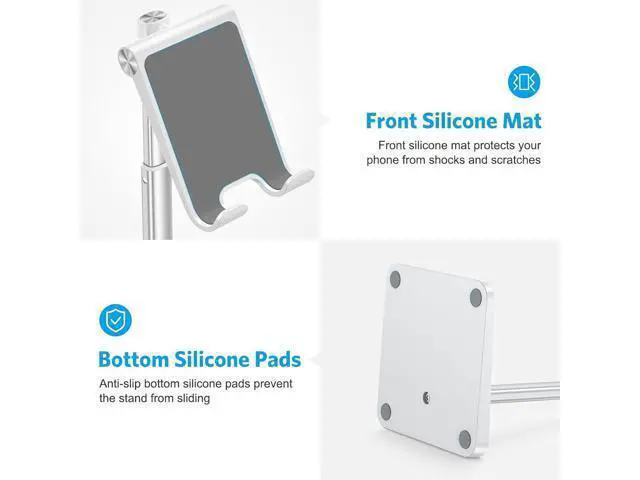 Alt view image 3 of 7 - Cell Phone Stand, Adjustable Angle Height Desk Phone Dock Holder for iPhone SE 16 Pro Max/Plus/XS/XR, Galaxy S20 / S10 / S9 / S8 and Other Phones (3.5-7.0-Inch),Silver