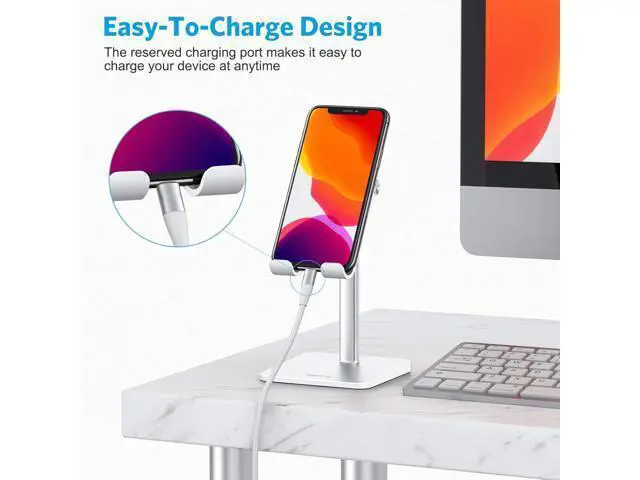 Alt view image 4 of 7 - Cell Phone Stand, Adjustable Angle Height Desk Phone Dock Holder for iPhone SE 16 Pro Max/Plus/XS/XR, Galaxy S20 / S10 / S9 / S8 and Other Phones (3.5-7.0-Inch),Silver