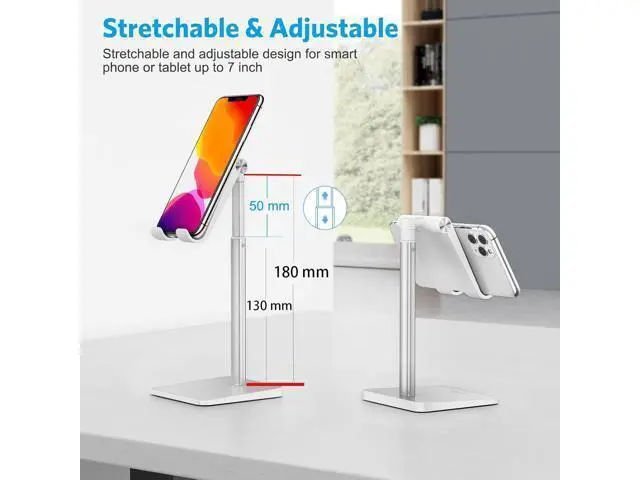 Alt view image 5 of 7 - Cell Phone Stand, Adjustable Angle Height Desk Phone Dock Holder for iPhone SE 16 Pro Max/Plus/XS/XR, Galaxy S20 / S10 / S9 / S8 and Other Phones (3.5-7.0-Inch),Silver