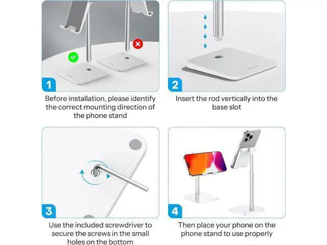 Alt view image 7 of 7 - Cell Phone Stand, Adjustable Angle Height Desk Phone Dock Holder for iPhone SE 16 Pro Max/Plus/XS/XR, Galaxy S20 / S10 / S9 / S8 and Other Phones (3.5-7.0-Inch),Silver