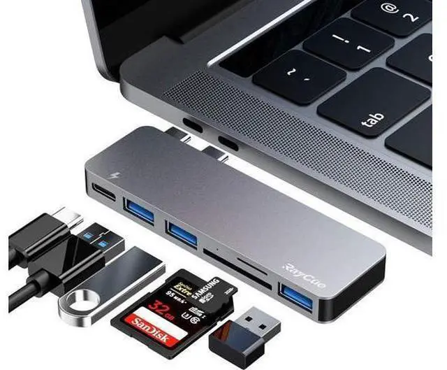 Main image of USB C Hub Adapters for Mac-Book Pro/Mac-Book Air M1 M2 M3 2023 2022 2021 2020 2019 13" 14" 15" 16", 6-in-2 Multiport Mac-Book Adapter with Thunderbolt 3, 3 USB 3.0 Ports, SD/TF Card Reader