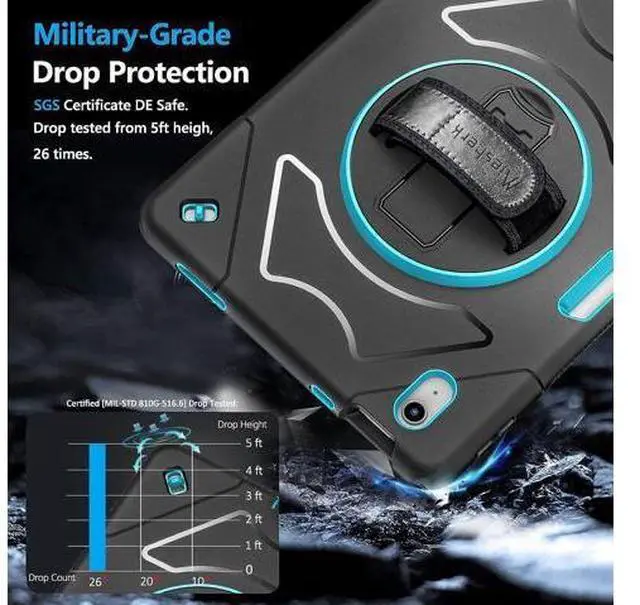 Alt view image 2 of 7 - Case for iPad 10th Generation 2022: iPad 10.9 Case Military Grade Heavy Duty Shockproof Cover for iPad 10.9 Inch 2022 Hand/Shoulder Strap - Rotating Stand - SkyBlue