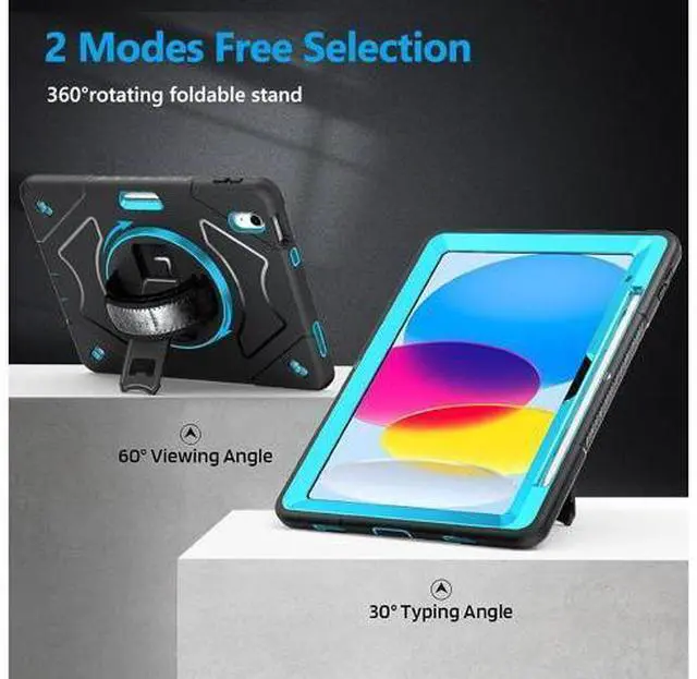 Alt view image 4 of 7 - Case for iPad 10th Generation 2022: iPad 10.9 Case Military Grade Heavy Duty Shockproof Cover for iPad 10.9 Inch 2022 Hand/Shoulder Strap - Rotating Stand - SkyBlue