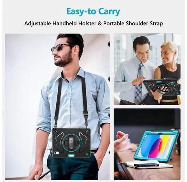 Alt view image 5 of 7 - Case for iPad 10th Generation 2022: iPad 10.9 Case Military Grade Heavy Duty Shockproof Cover for iPad 10.9 Inch 2022 Hand/Shoulder Strap - Rotating Stand - SkyBlue