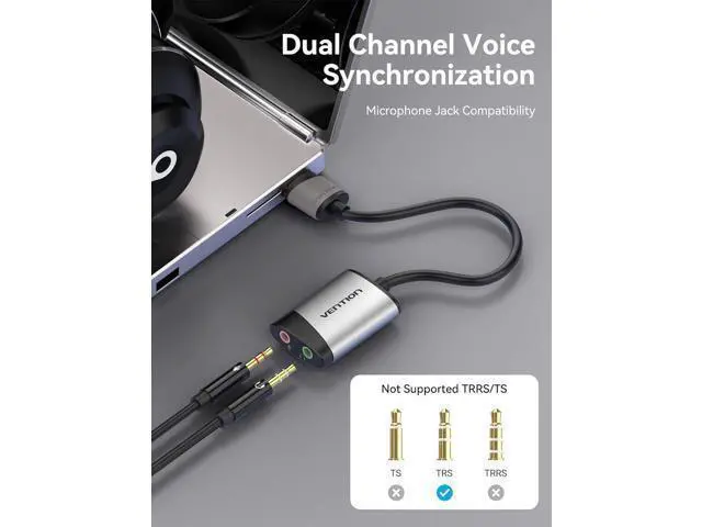 Alt view image 2 of 7 - USB Audio Adapter - VENTION USB External Stereo Sound Card to 3.5mm Headphone and Microphone Jack Adapter for Windows MAC Linux PC Laptop Desktops PS5