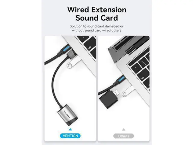 Alt view image 3 of 7 - USB Audio Adapter - VENTION USB External Stereo Sound Card to 3.5mm Headphone and Microphone Jack Adapter for Windows MAC Linux PC Laptop Desktops PS5