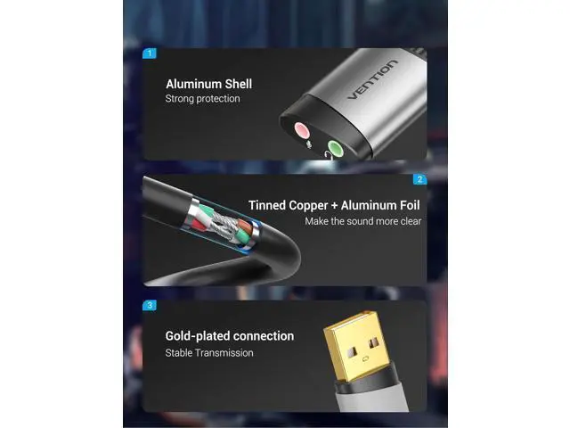 Alt view image 7 of 7 - USB Audio Adapter - VENTION USB External Stereo Sound Card to 3.5mm Headphone and Microphone Jack Adapter for Windows MAC Linux PC Laptop Desktops PS5