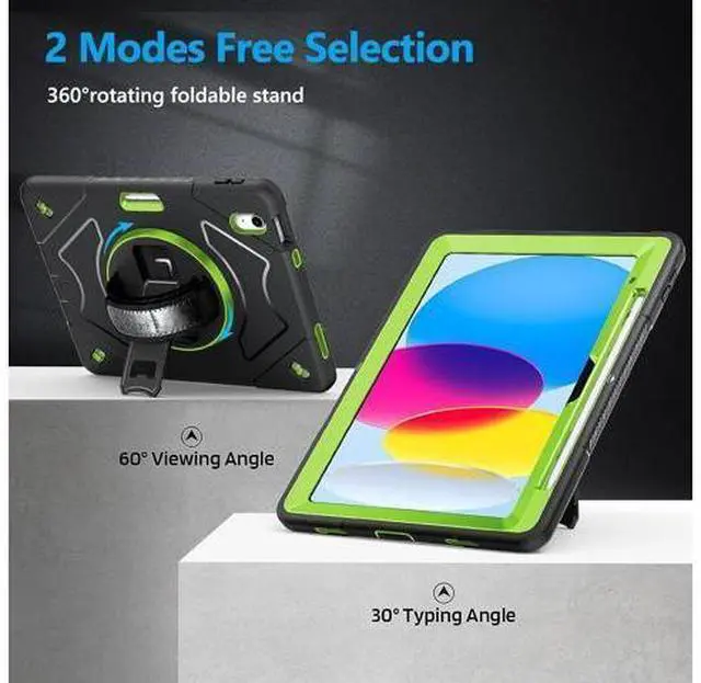 Alt view image 4 of 6 - Case for iPad 10th Generation 2022: iPad 10.9 Case Military Grade Heavy Duty Shockproof Cover for iPad 10.9 Inch 2022 Hand/Shoulder Strap - Rotating Stand - Green