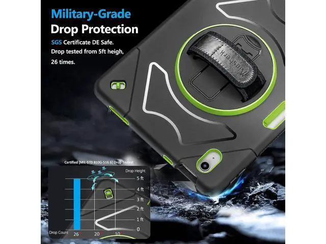 Alt view image 2 of 6 - Case for iPad 10th Generation 2022: iPad 10.9 Case Military Grade Heavy Duty Shockproof Cover for iPad 10.9 Inch 2022 Hand/Shoulder Strap - Rotating Stand - Green