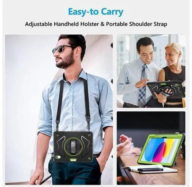 Alt view image 5 of 6 - Case for iPad 10th Generation 2022: iPad 10.9 Case Military Grade Heavy Duty Shockproof Cover for iPad 10.9 Inch 2022 Hand/Shoulder Strap - Rotating Stand - Green