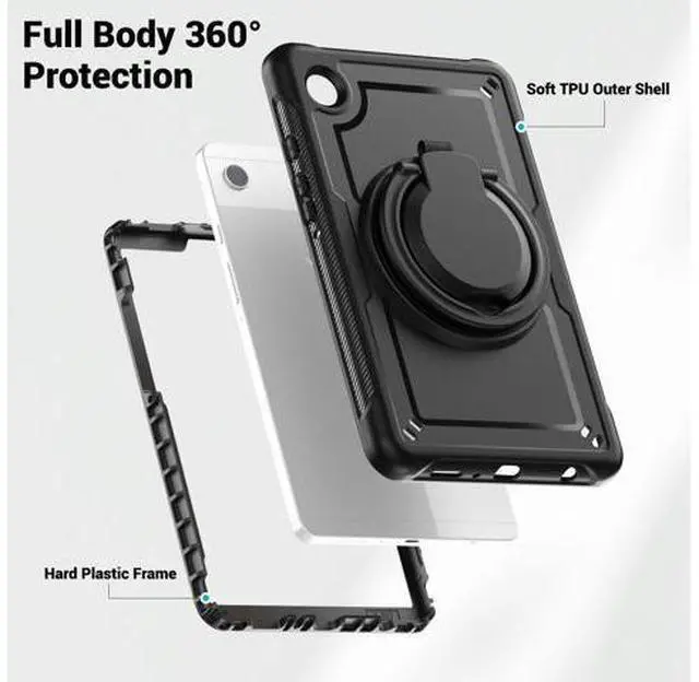 Alt view image 2 of 7 - Case for Galaxy Tab A9 Case 8.7 Inch, Full Body Protective with Screen Protector/Hand Strap, Sturdy Shockproof for A9 Tablet Case 2023 SM-X110/X115/X117 - Black