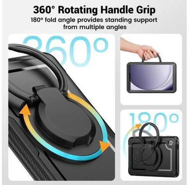 Alt view image 5 of 7 - Case for Galaxy Tab A9 Case 8.7 Inch, Full Body Protective with Screen Protector/Hand Strap, Sturdy Shockproof for A9 Tablet Case 2023 SM-X110/X115/X117 - Black