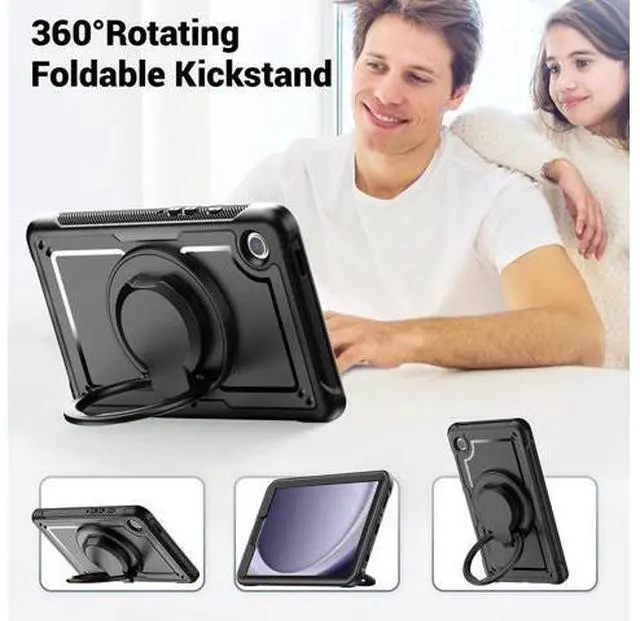 Alt view image 7 of 7 - Case for Galaxy Tab A9 Case 8.7 Inch, Full Body Protective with Screen Protector/Hand Strap, Sturdy Shockproof for A9 Tablet Case 2023 SM-X110/X115/X117 - Black