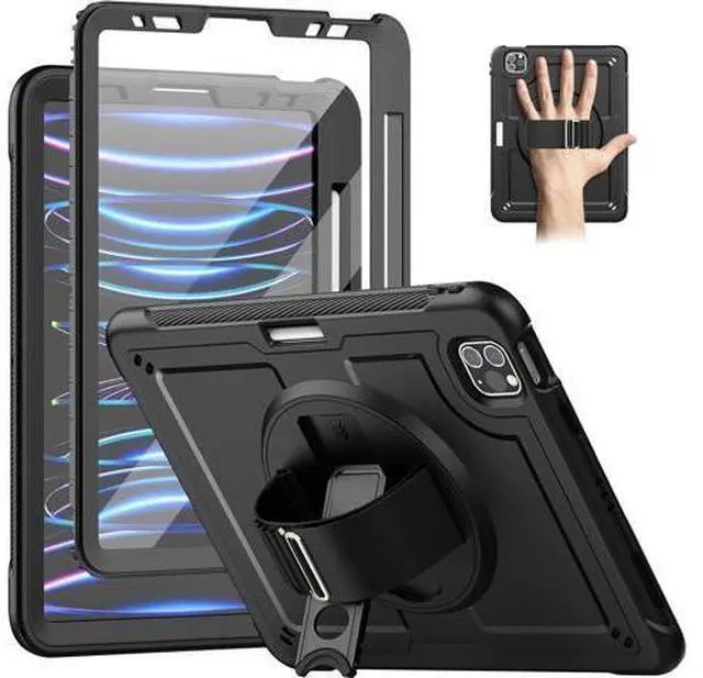 Main image of for iPad Pro 11 inch Case & iPad Air 5th/4th Generation Case with Pencil Holder/Screen Protector/Hand Strap Stand, Protective Drop Proof Case for Pro 11 4th/3th/2nd/1st & Air 5/4 - Black