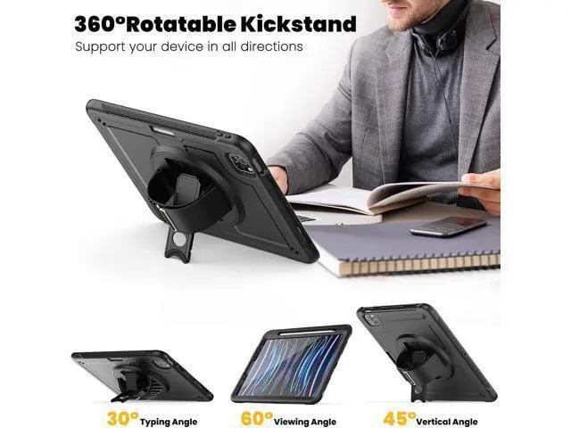 Alt view image 6 of 7 - for iPad Pro 11 inch Case & iPad Air 5th/4th Generation Case with Pencil Holder/Screen Protector/Hand Strap Stand, Protective Drop Proof Case for Pro 11 4th/3th/2nd/1st & Air 5/4 - Black