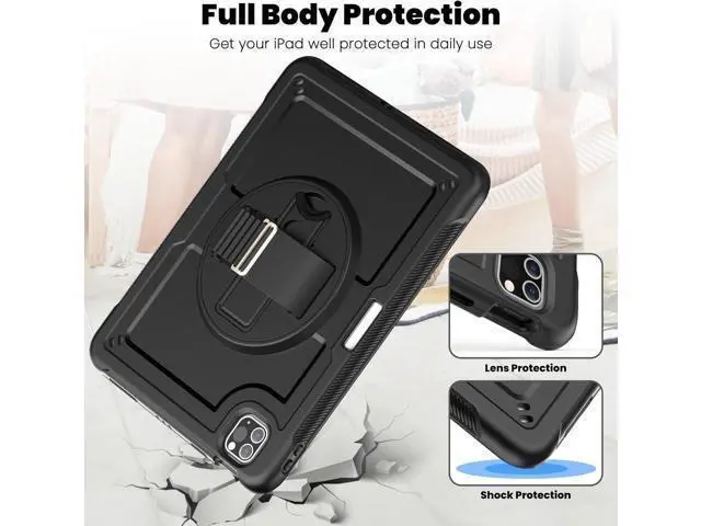 Alt view image 7 of 7 - for iPad Pro 11 inch Case & iPad Air 5th/4th Generation Case with Pencil Holder/Screen Protector/Hand Strap Stand, Protective Drop Proof Case for Pro 11 4th/3th/2nd/1st & Air 5/4 - Black