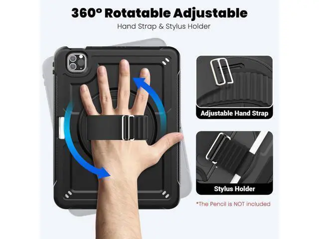 Alt view image 5 of 7 - for iPad Pro 11 inch Case & iPad Air 5th/4th Generation Case with Pencil Holder/Screen Protector/Hand Strap Stand, Protective Drop Proof Case for Pro 11 4th/3th/2nd/1st & Air 5/4 - Black