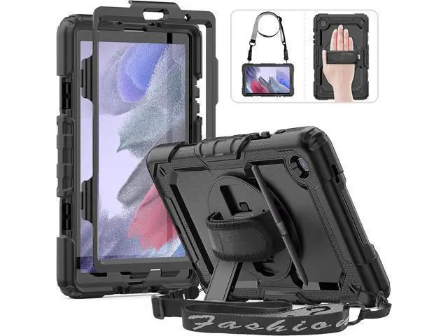 Main image of Shockproof Case for Galaxy Tab A7 Lite with Screen Protector / 360 Rotating Hand Strap/Built-in Stand/Protective Carrying Case for Tab A7 lite 8.7 Case SM-T220 T225 T227, Black