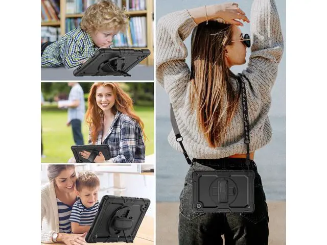 Alt view image 2 of 7 - Shockproof Case for Galaxy Tab A7 Lite with Screen Protector / 360 Rotating Hand Strap/Built-in Stand/Protective Carrying Case for Tab A7 lite 8.7 Case SM-T220 T225 T227, Black
