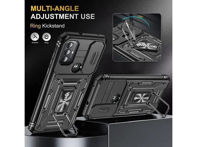 Alt view image 2 of 7 - Rugged Case for Moto G Power 2022 with Tempered Glass Screen Protector, Slide Camera Cover & Kickstand, Dual Layer Military Grade Protective Case compatitable with Magnetic Holder, Black