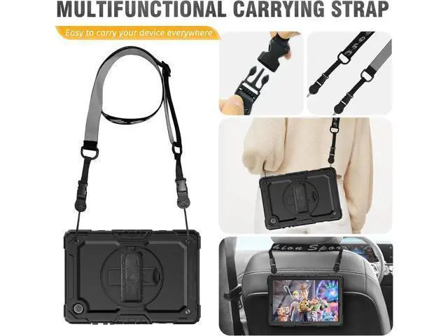 Alt view image 5 of 7 - Shockproof Case for Galaxy Tab A7 Lite with Screen Protector / 360 Rotating Hand Strap/Built-in Stand/Protective Carrying Case for Tab A7 lite 8.7 Case SM-T220 T225 T227, Black