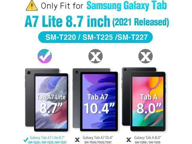 Alt view image 7 of 7 - Shockproof Case for Galaxy Tab A7 Lite with Screen Protector / 360 Rotating Hand Strap/Built-in Stand/Protective Carrying Case for Tab A7 lite 8.7 Case SM-T220 T225 T227, Black