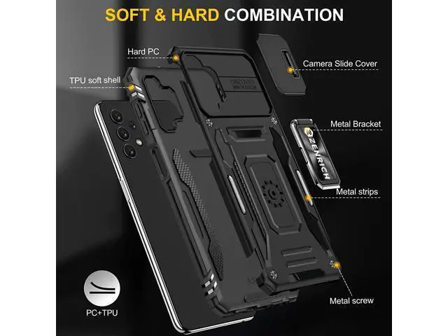 Alt view image 7 of 7 - Rugged Case for Moto G Power 2022 with Tempered Glass Screen Protector, Slide Camera Cover & Kickstand, Dual Layer Military Grade Protective Case compatitable with Magnetic Holder, Black