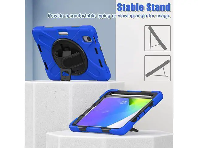 Alt view image 2 of 7 - New iPad Mini 6 Case 2021, Heavy Duty Shockproof Rugged Mini 6 Case A2567/A2568/A2569 with Pencil Holder Kickstand Hand Strap Carrying Shoulder Belt for iPad Mini 6 Tablet,Blue