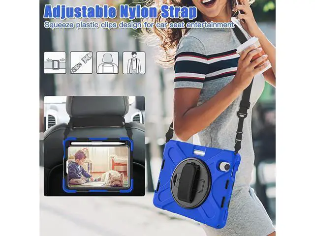 Alt view image 4 of 7 - New iPad Mini 6 Case 2021, Heavy Duty Shockproof Rugged Mini 6 Case A2567/A2568/A2569 with Pencil Holder Kickstand Hand Strap Carrying Shoulder Belt for iPad Mini 6 Tablet,Blue