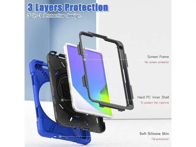 Alt view image 7 of 7 - New iPad Mini 6 Case 2021, Heavy Duty Shockproof Rugged Mini 6 Case A2567/A2568/A2569 with Pencil Holder Kickstand Hand Strap Carrying Shoulder Belt for iPad Mini 6 Tablet,Blue