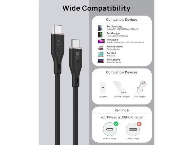 Alt view image 6 of 7 - USB C Cable,100W Flow USB C Cable, Silicone Type C Charger Fast Charging for iPhone 16 Series, MacBook Pro 2020 and More (USB 2.0, 6FT, Black)