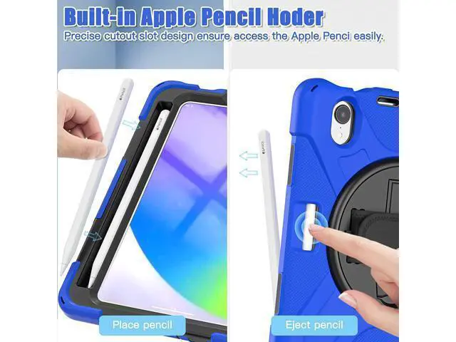 Alt view image 5 of 7 - New iPad Mini 6 Case 2021, Heavy Duty Shockproof Rugged Mini 6 Case A2567/A2568/A2569 with Pencil Holder Kickstand Hand Strap Carrying Shoulder Belt for iPad Mini 6 Tablet,Blue