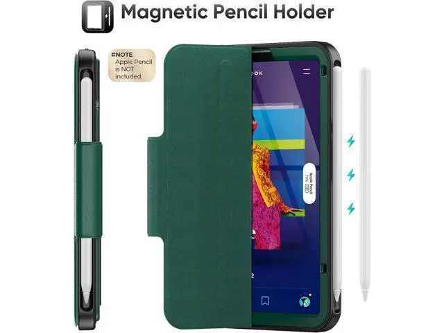 Alt view image 6 of 7 - HCSOWD Case for iPad Mini 6th Generation Case 8.3", Magnetic Folio Stand, Auto Sleep/Wake Protective Cover for iPad Mini 6 with Pen Holder (Support Wireless Charging) and Card Slot, Green