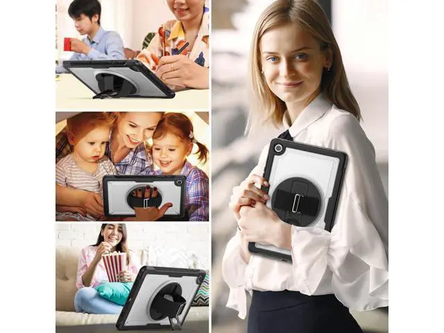 Alt view image 2 of 7 - Case for Galaxy Tab A9 Plus Case 11 Inch, Protective with Screen Protector/Rotating Stand/Hand Strap/Pen Holder, Sturdy Light Galaxy A9 Plus Tablet Case 2023 SM-X210/X216/X218, Clear