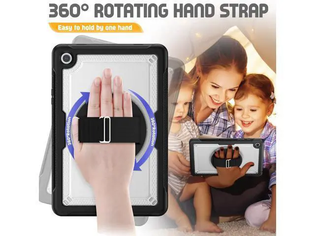 Alt view image 4 of 7 - Case for Galaxy Tab A9 Plus Case 11 Inch, Protective with Screen Protector/Rotating Stand/Hand Strap/Pen Holder, Sturdy Light Galaxy A9 Plus Tablet Case 2023 SM-X210/X216/X218, Clear