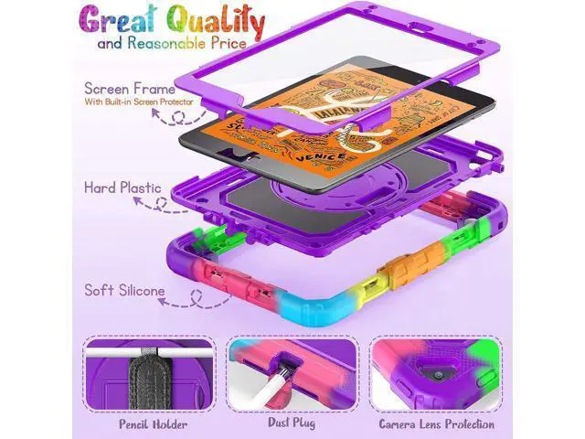 Alt view image 7 of 7 - iPad Mini 5 / Mini 4 Case 7.9 Inch for Kids, Durable Sturdy Heavy Duty Shockproof Protection Folio Stand Case with Smart Cover Auto Sleep/Wake for iPad Mini 5th / 4th Generation, Rose