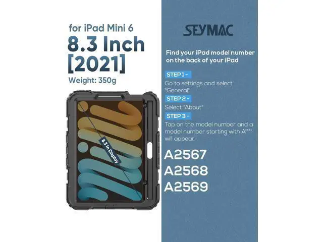 Alt view image 2 of 7 - iPad Mini 6 Case 8.3 Inch, Durable Heavy Duty Full-Body Shockproof Protective Case with Screen Protector, 360° Rotating Stand, Hand/Shoulder Strap for iPad Min 6th Generation 8.3'', Black