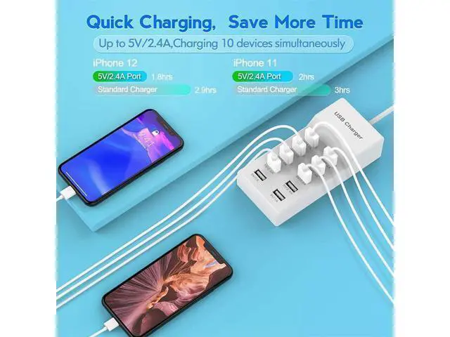 Alt view image 4 of 7 - USB Charger USB Wall Charger with Rapid Charging Auto Detect Technology Safety Guaranteed 10-Port Family-Sized Smart USB Ports for Multiple Devices Smart Phone Tablet Laptop Computer
