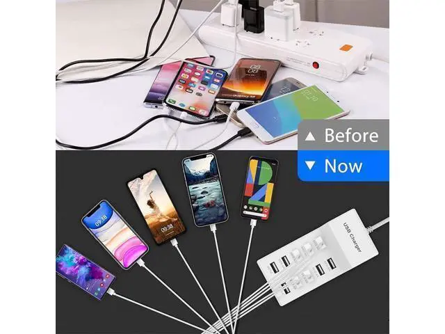 Alt view image 3 of 7 - USB Charger USB Wall Charger with Rapid Charging Auto Detect Technology Safety Guaranteed 10-Port Family-Sized Smart USB Ports for Multiple Devices Smart Phone Tablet Laptop Computer