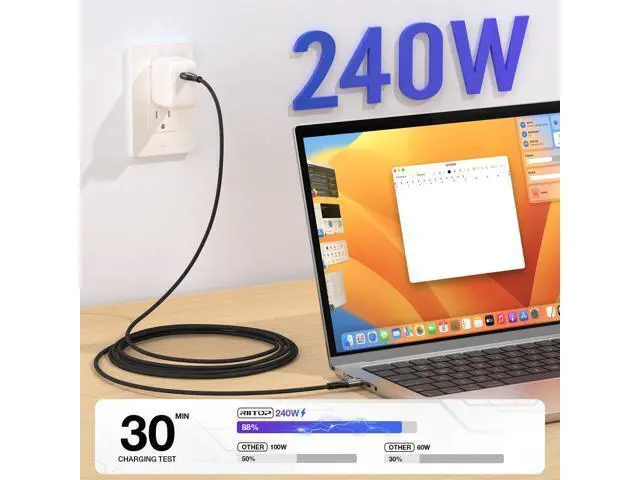 Alt view image 3 of 7 - USB C to USB C Cable (6.6ft 240W, 2Pack), Type C PD Charging Cable for iPhone 15/15Pro,MacBook Pro 2020, iPad Pro 2020, iPad Air 4, Samsung Galaxy S23+/S23 Ultra/S22 Ultra 2 Pack