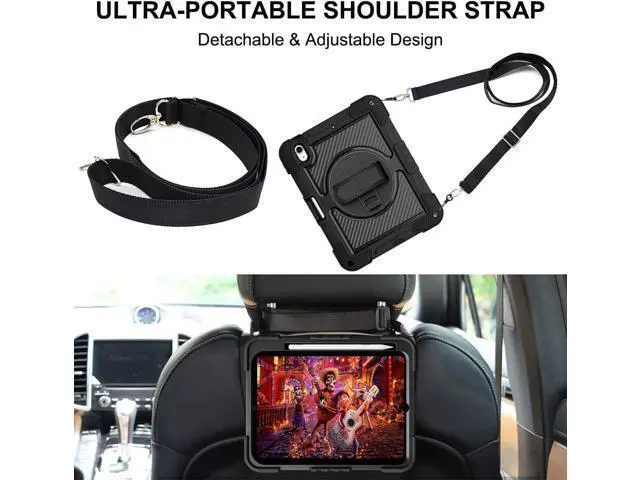 Alt view image 7 of 7 - Case for iPad 10th Generation 10.9 Inch 2022, Built-in Pencil Holder Heavy Duty Shockproof Rugged Protective Case with Full Body 360 Rotate Stand Hand Strap Case