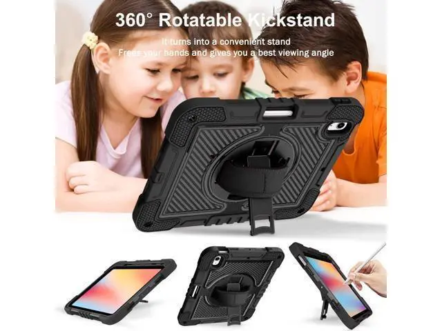 Alt view image 6 of 7 - Case for iPad 10th Generation 10.9 Inch 2022, Built-in Pencil Holder Heavy Duty Shockproof Rugged Protective Case with Full Body 360 Rotate Stand Hand Strap Case