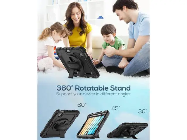 Alt view image 4 of 7 - iPad Mini 6 Case 8.3 Inch, Durable Heavy Duty Full-Body Shockproof Protective Case with Screen Protector, 360° Rotating Stand, Hand/Shoulder Strap for iPad Min 6th Generation 8.3'', Black
