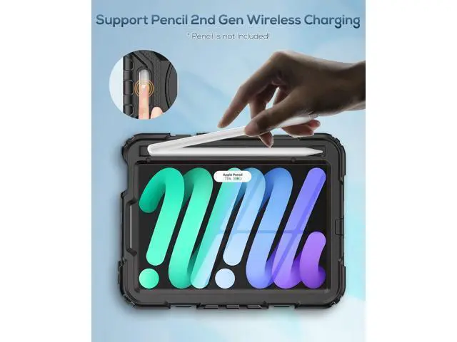Alt view image 5 of 7 - iPad Mini 6 Case 8.3 Inch, Durable Heavy Duty Full-Body Shockproof Protective Case with Screen Protector, 360° Rotating Stand, Hand/Shoulder Strap for iPad Min 6th Generation 8.3'', Black
