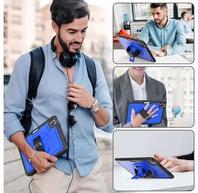 Alt view image 3 of 7 - for iPad Pro 11 inch Case 2022/2021/2020/2018 (4th/3rd/2nd/1st) & iPad Air 5th/4th Generation Case 10.9 inch with Adjustable Hand Strap Stand, Pencil Holder, Screen Protector - Blue