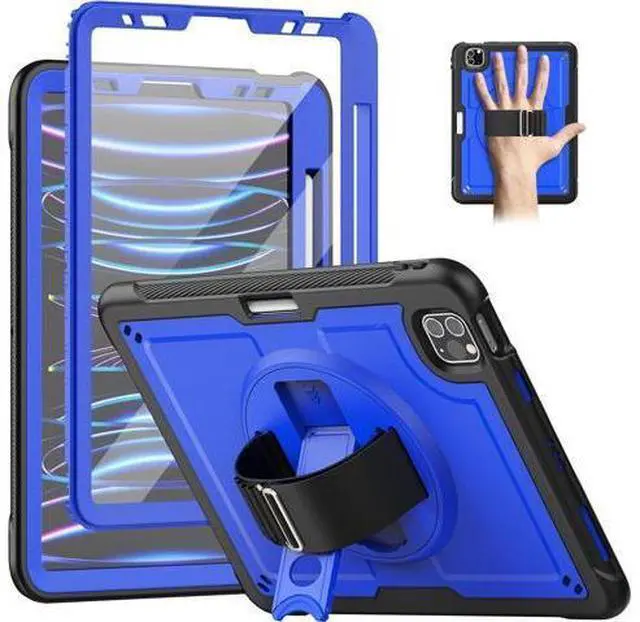 Main image of for iPad Pro 11 inch Case 2022/2021/2020/2018 (4th/3rd/2nd/1st) & iPad Air 5th/4th Generation Case 10.9 inch with Adjustable Hand Strap Stand, Pencil Holder, Screen Protector - Blue